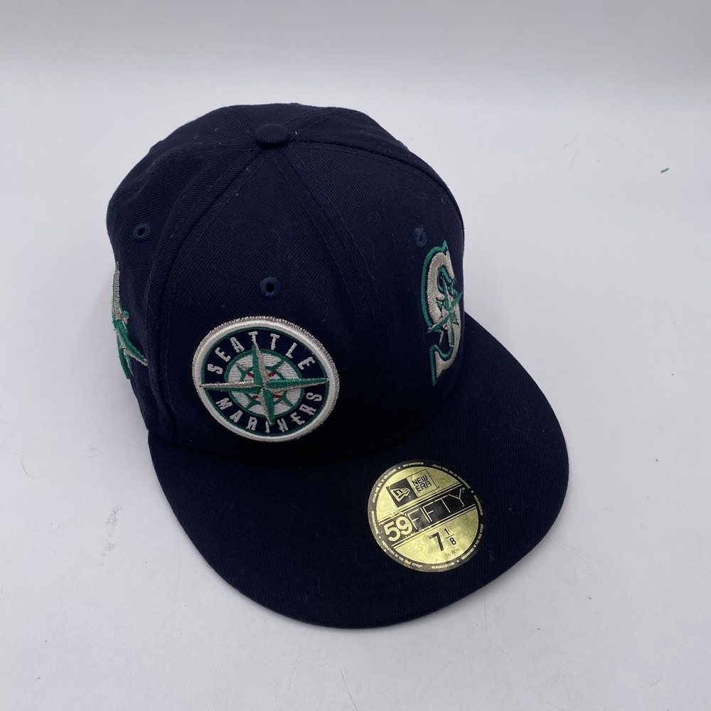 Seattle Mariners Hat New Era 59fifty Blue Fitted 7 1/8 All Over Logos Throwback